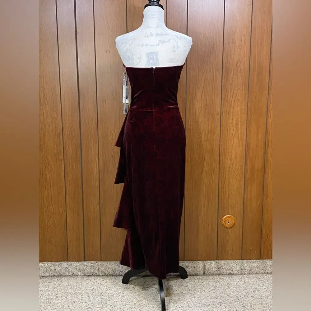 Chiara Boni Velvet Rose-Print Midi-Dress size 6